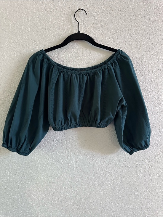Tops - Handmade Sophie + Monterey Off Shoulder Crop Top Green Puff Sleeve Cottagecore